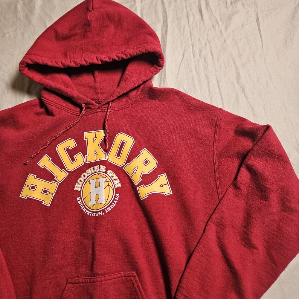 Retro Hoosiers‎ Movie Hickory Huskers Hoodie Sweatshirt Red Size S Hoosier Gym